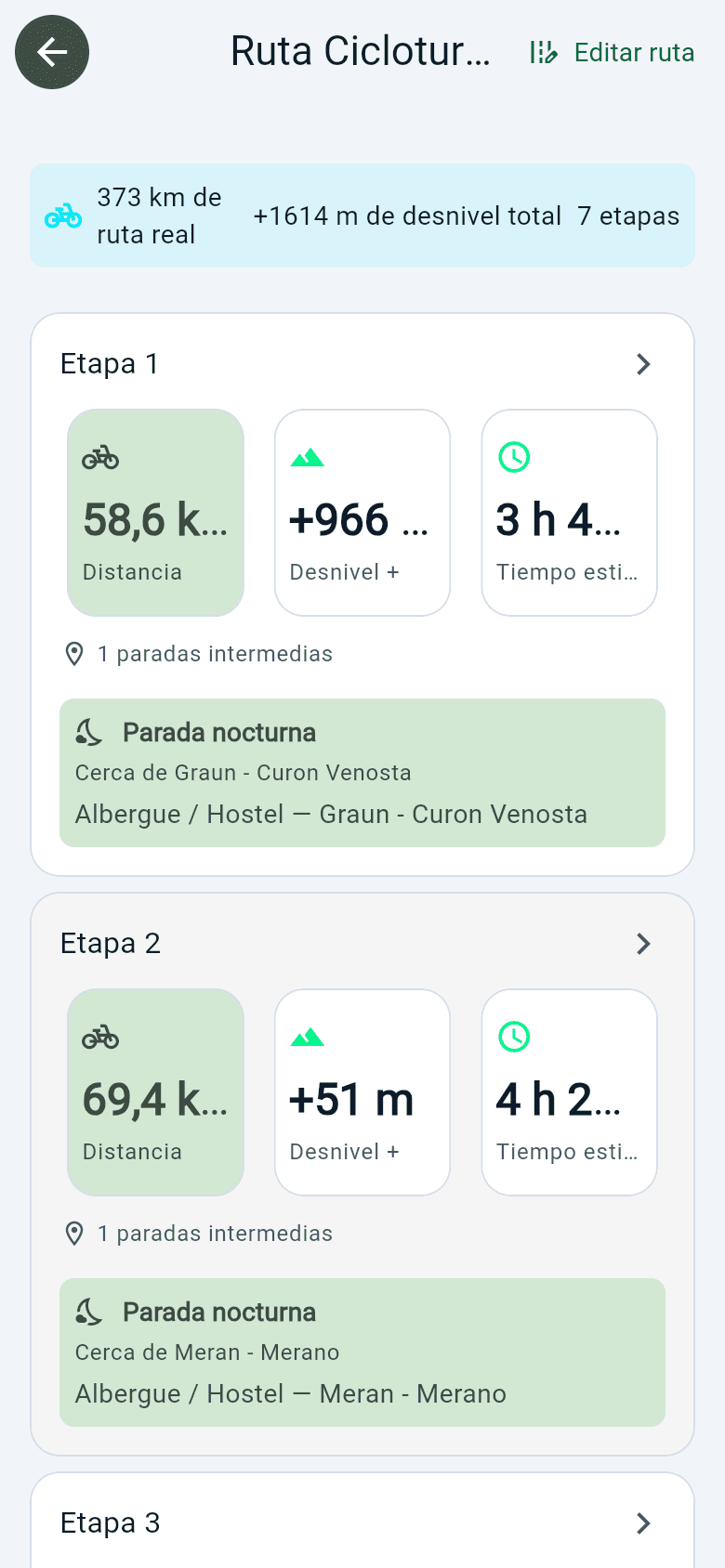 Ruta por etapas de un viaje Camper o Cicloturismo